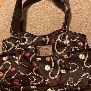 Nicole Miller Fabric Locket and Chain Print Small Clutch Purse